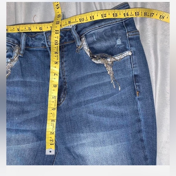 Risen jeans dolly high rise Flared boots cut jewelry pockets Jeans 9/28 bling - Picture 6 of 6